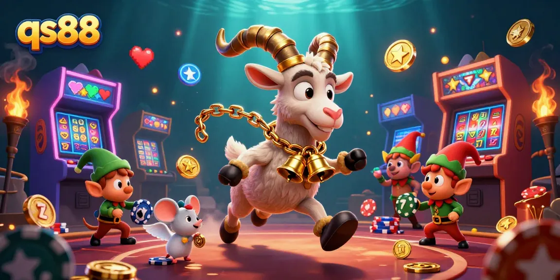 Engage in qs88 casino adventures with a festive Krampus goat and mischievous gremlins.