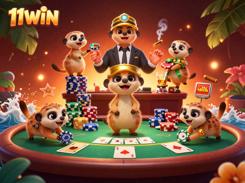 Experience the thrill of 11WIN with meerkats operating a lively casino scene full of poker excitement.