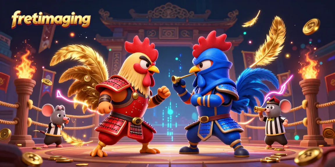 Experience thrilling action with fretimaging in this dynamic rooster battle illustration.