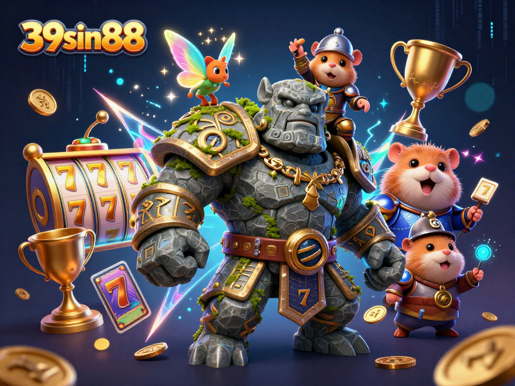 Experience the thrill of 39sin88 slots with a golem guardian, fairy companion, and hamster knight!