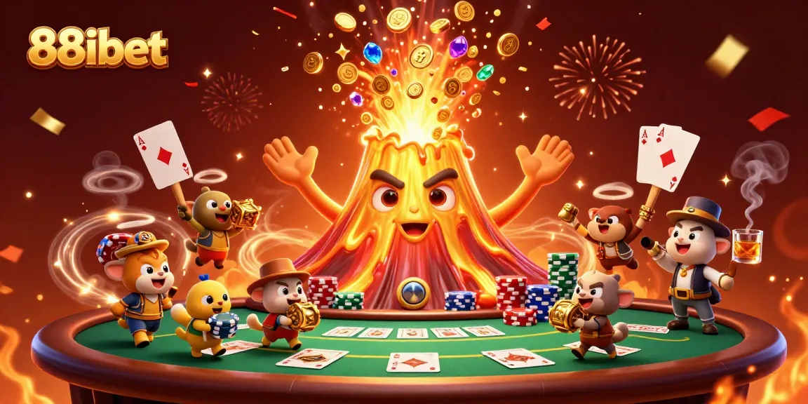 Engage in thrilling casino excitement with 88ibet's vibrant 3D scene showcasing treasure and poker elements.