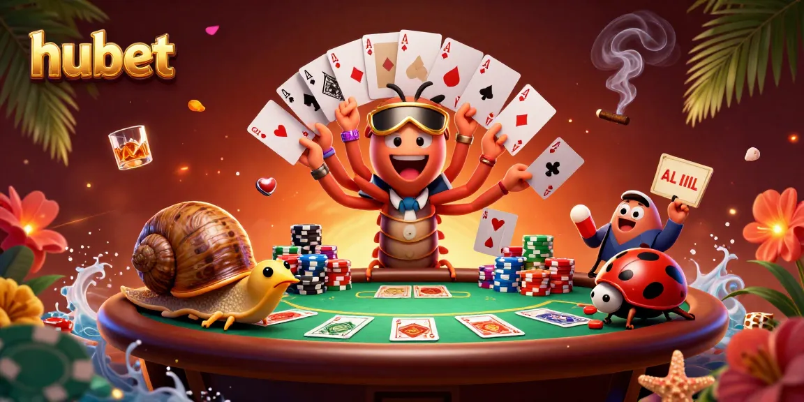 Experience thrilling gameplay at hubet with a vibrant casino scene featuring animated characters and poker elements.