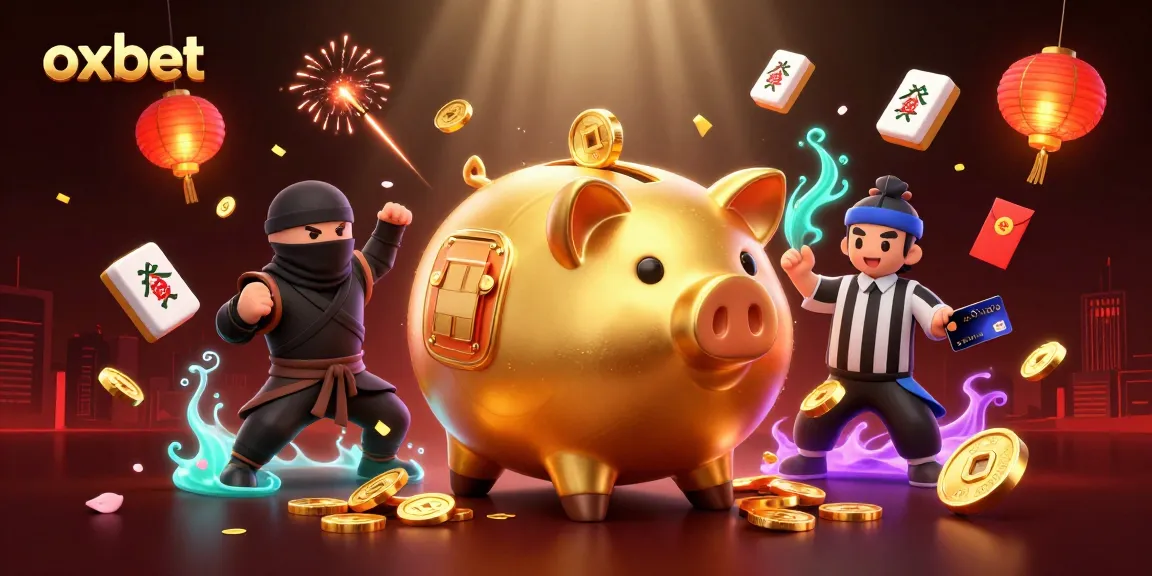 Engage in thrilling gambling with OXBET's 3D piggy bank wrestling dynamic scene, showcasing fun casino elements.