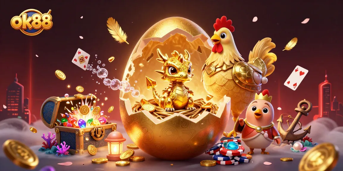 Experience the thrill of ok88 with a golden dragon and poker chips in an exciting casino scene.