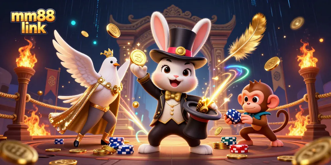 Experience the excitement of MM88 link with vibrant casino characters and magical effects.