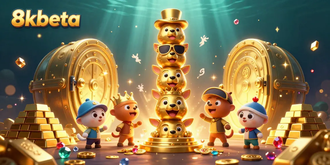 Experience the thrill of 8kbeta with a vibrant 3D casino scene filled with golden treasures and lively characters.