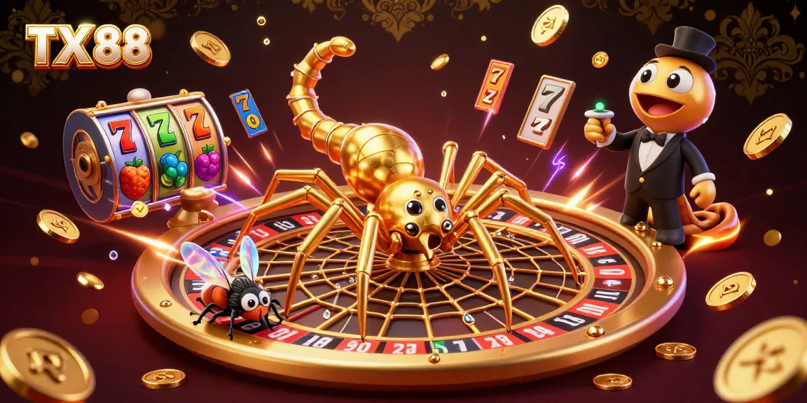 Experience the thrill of TX 88 with an animated golden roulette wheel and vibrant slot game elements.