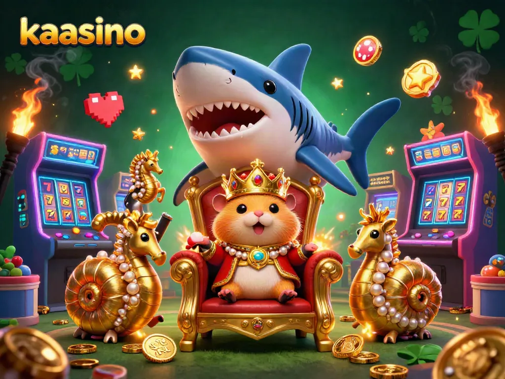 Kaasino's vibrant scene with a golden hamster king and arcade elements in a dynamic casino setting.