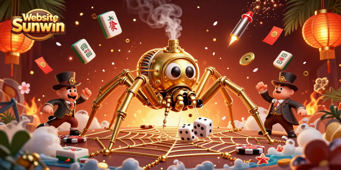 Engage in the exciting world of Website Sunwin, illustrated with a steampunk spider and dynamic casino elements.