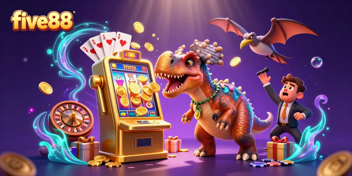 Watch as five88 brings excitement with a pachycephalosaurus winning coins from a slot machine!