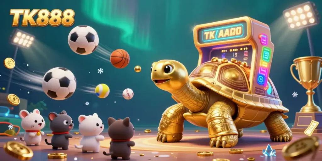 Experience thrilling gameplay at TK888 with a giant tortoise pinball machine and vibrant sports dynamic.