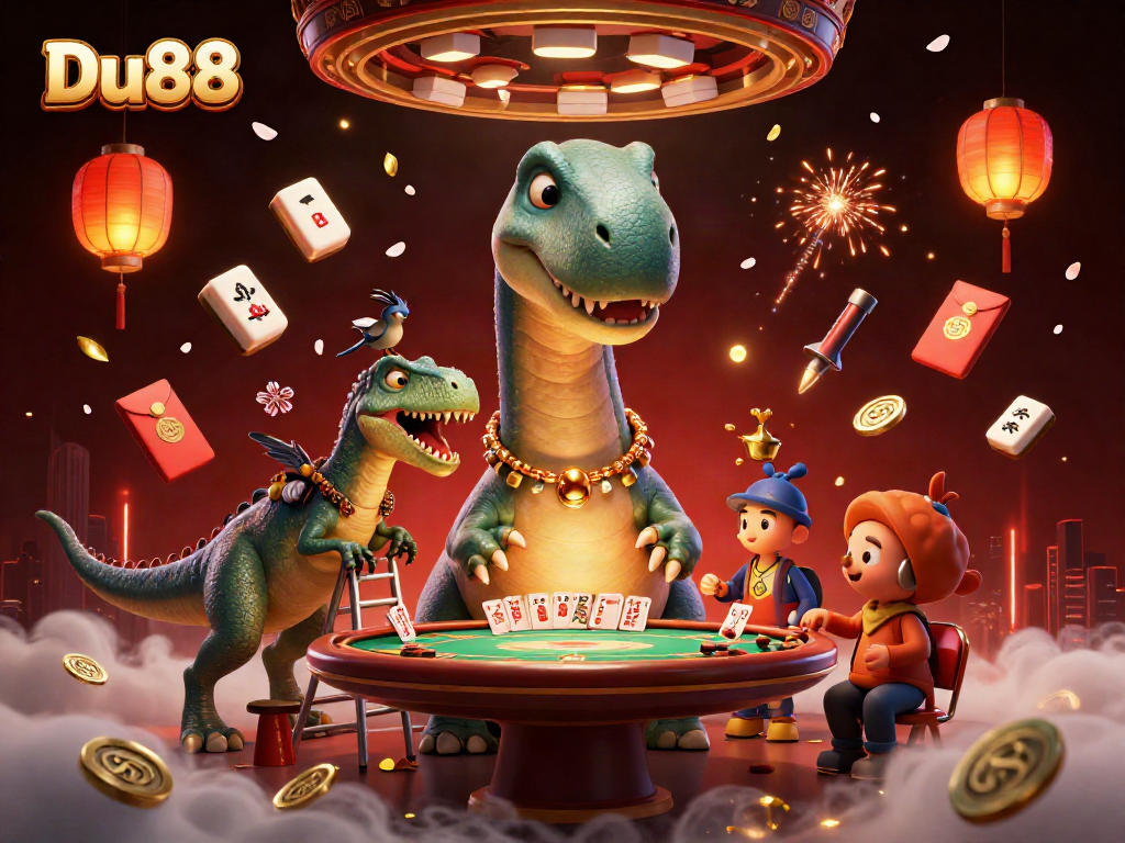 Engage with thrilling Du88 casino adventures illuminated by vibrant characters and festive elements.