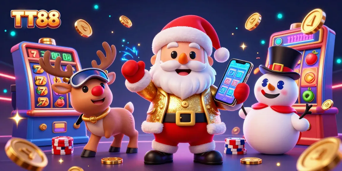 Experience thrilling jackpot slots with TT88 in this festive 3D casino scene.