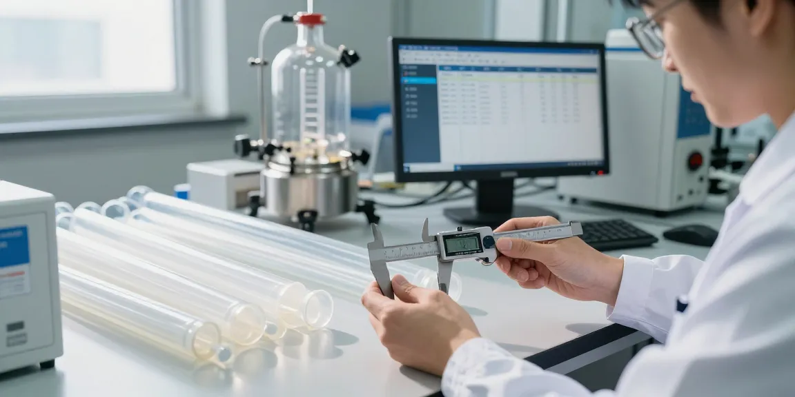 FEP slangen in een industriële labomgeving met technicus en meetinstrumenten.
