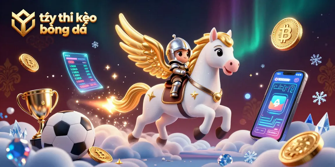 Engage with tỷ lệ kèo bóng đá through this vibrant 3D scene of a celestial horse and knight amidst betting elements.