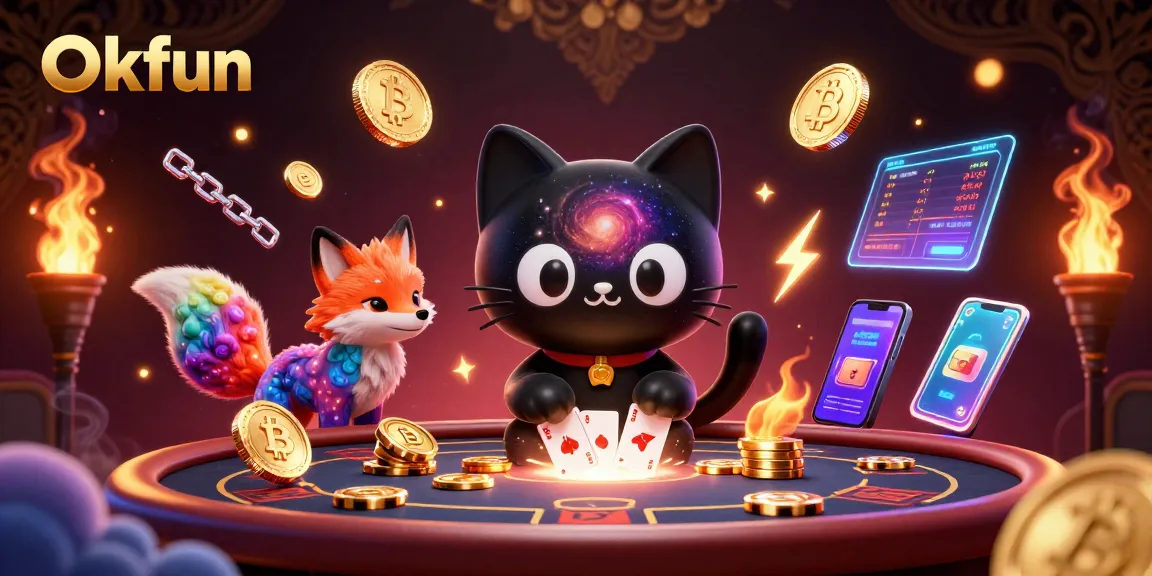 Engage with Okfun's cosmic casino where a black hole cat attracts winning chips and crypto!