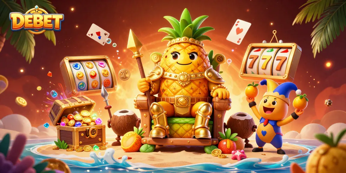 Experience the vibrant DEBET casino scene with a golden pineapple king and exciting slot games.