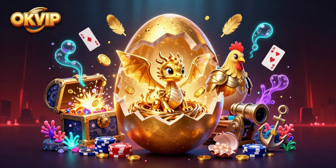 Winning big at OKVIP with golden dragon gem treasures and vibrant casino elements.