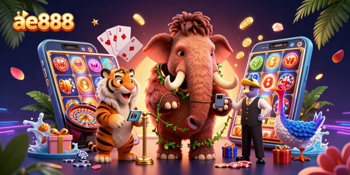 Experience the vibrant casino life with ae888 featuring a woolly mammoth bouncer at the entrance.