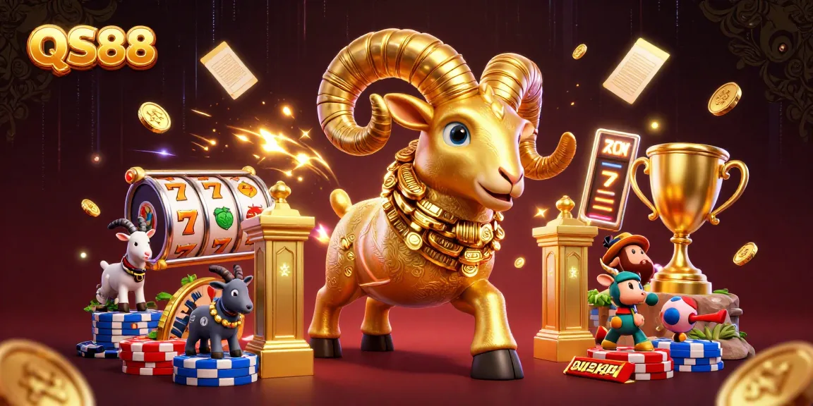 Experience thrilling QS88 slot action with a golden ram charging through a dynamic casino scene.