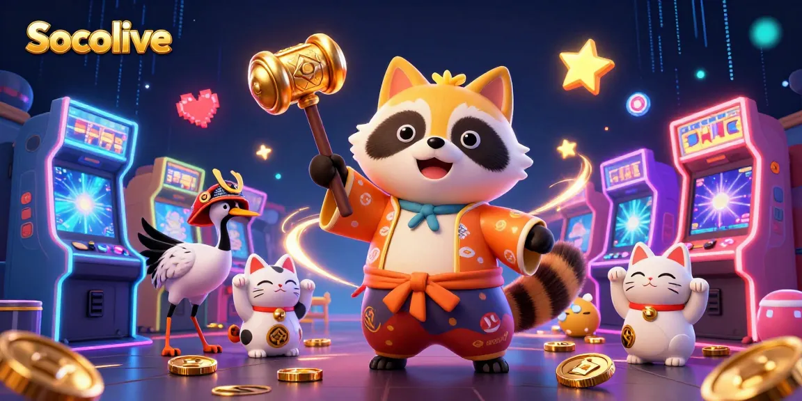 Socolive delivers exciting sports betting experiences with a joyful tanuki character in a vibrant casino environment.