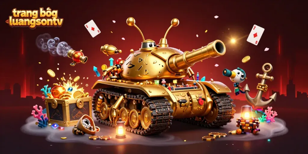 Experience excitement at trang bóng luongsontv with a vibrant 3D casino scene filled with gold coins and gaming elements.