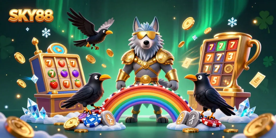 Experience thrilling gameplay at SKY88 with a vibrant 3D illustration of Odin, ravens, and casino elements.