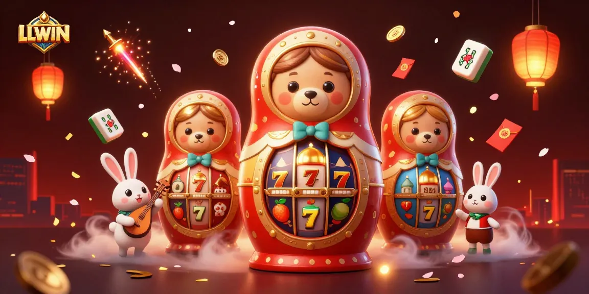 LLWIN showcases an immersive casino experience with vibrant slot reels and festive elements.