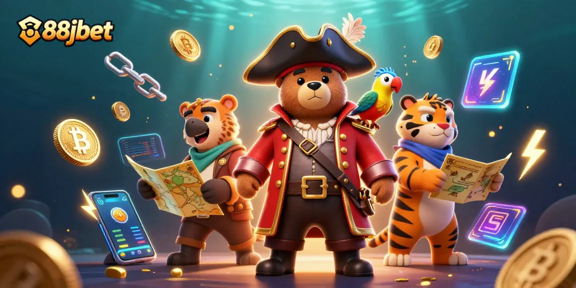 88jbet players engaging with a thrilling underwater crypto casino experience filled with vibrant characters and elements.