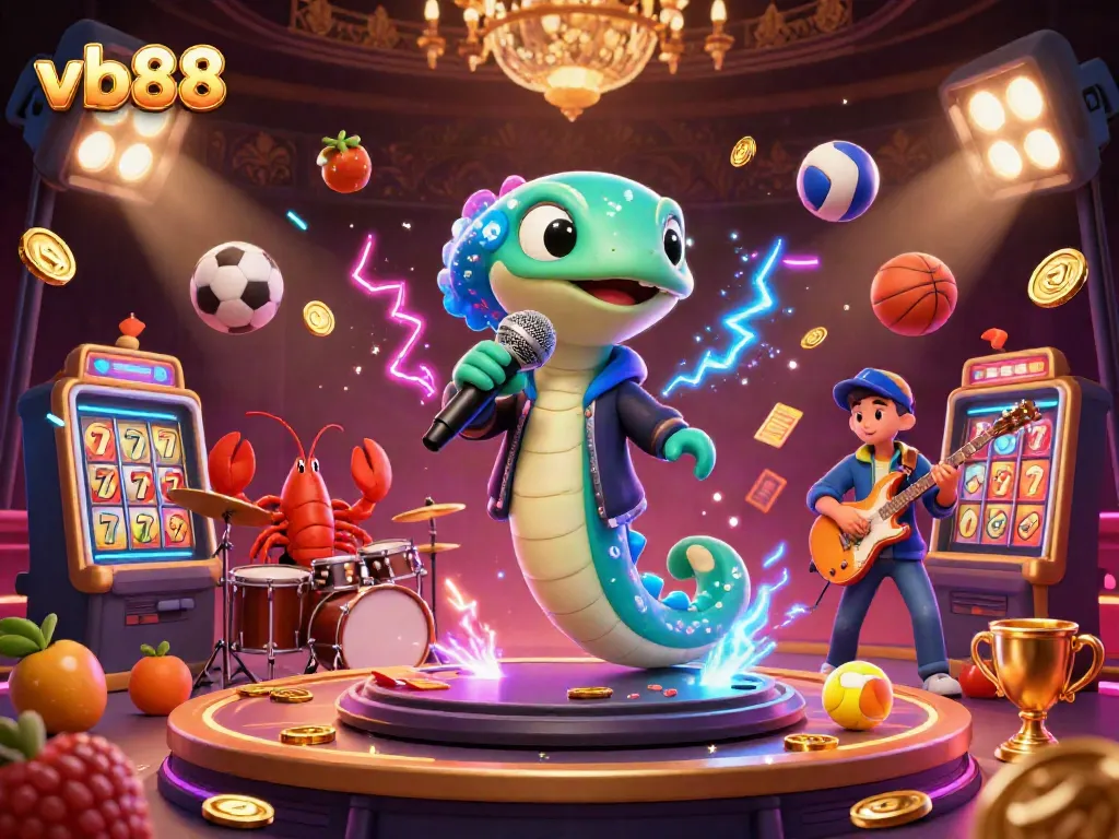 Experience VB88 via immersive gameplay in an electrifying underwater casino with dynamic, vibrant characters.