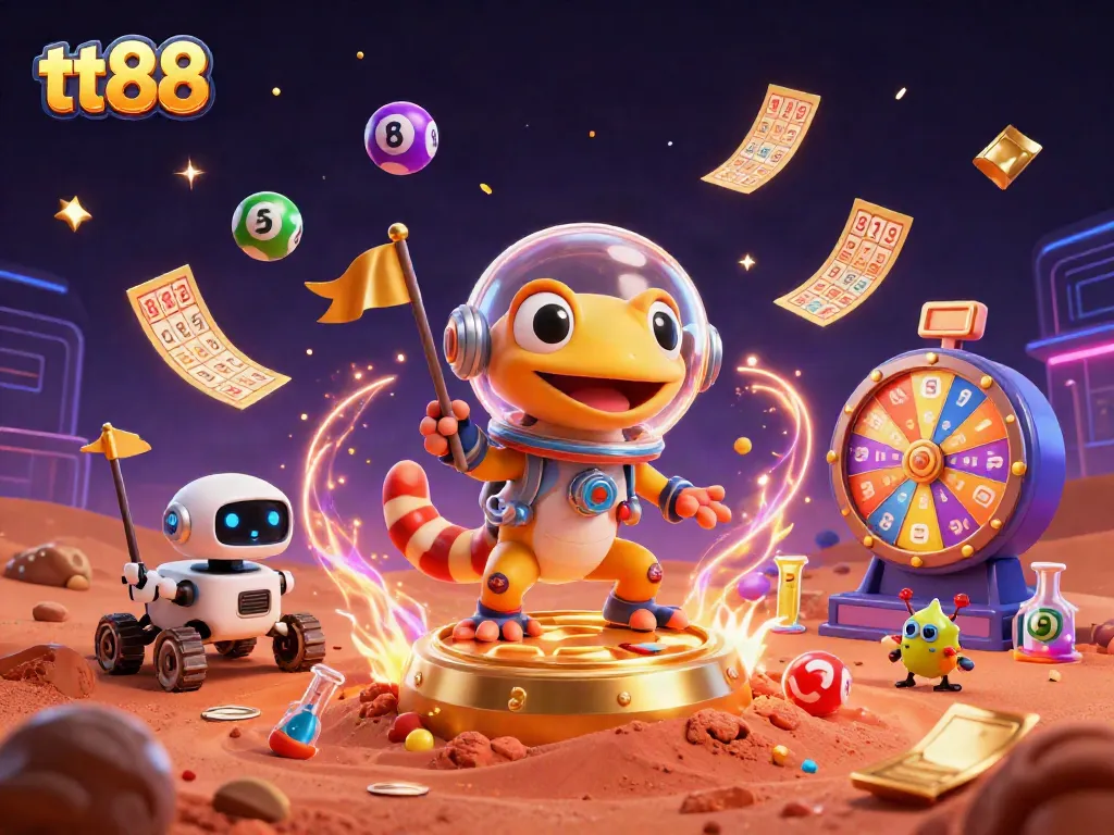 Engage in fun and exciting games with tt88's vibrant casino atmosphere filled with lottery balls and prizes.