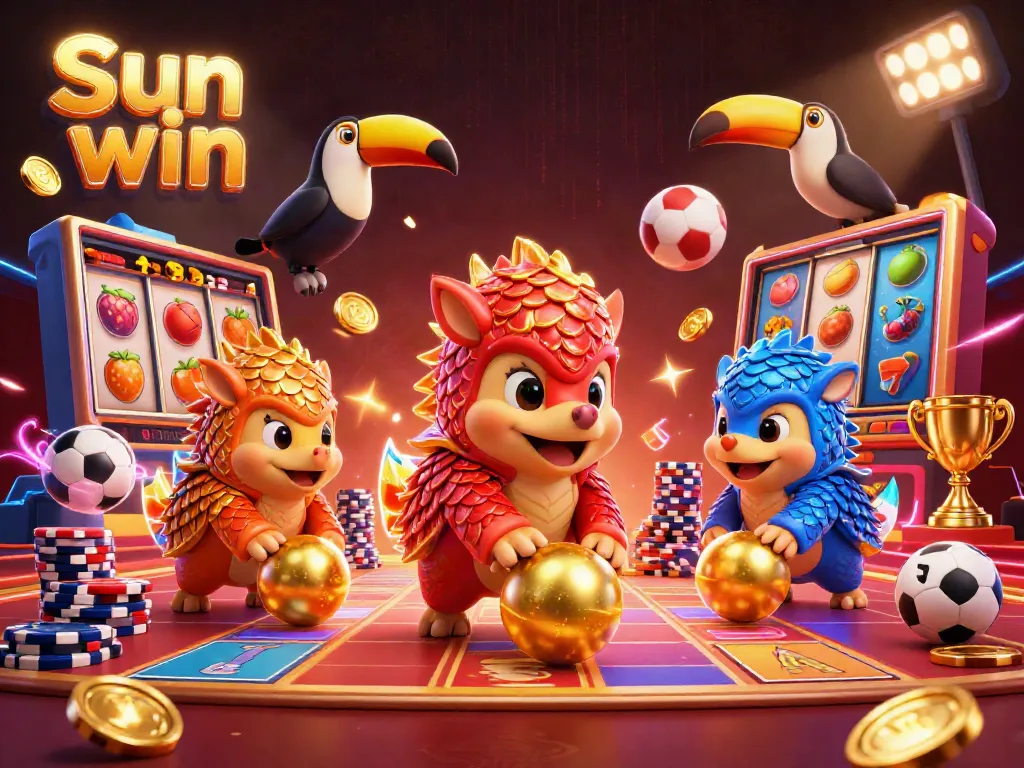 Experience the thrill of Sun win gaming with dynamic rival pangolins and vibrant casino elements.