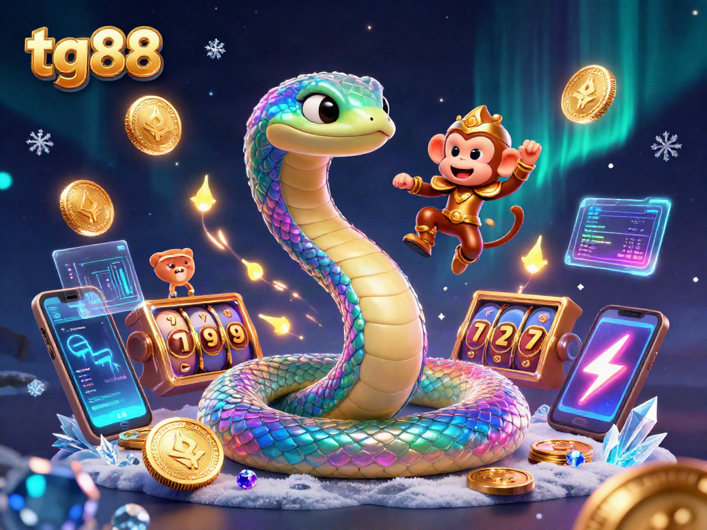 Experience the magic of tg88 with a vibrant 3D casino scene filled with gold, crypto coins, and playful characters.