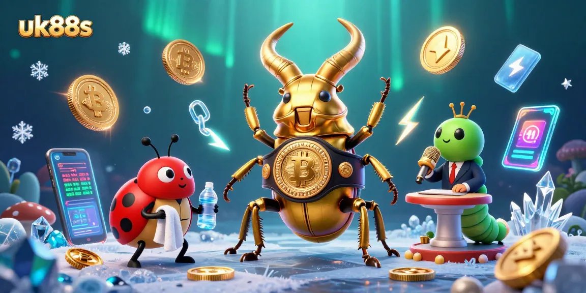 uk88s features a vibrant comic-style casino battle scene with crypto coins and dramatic elements