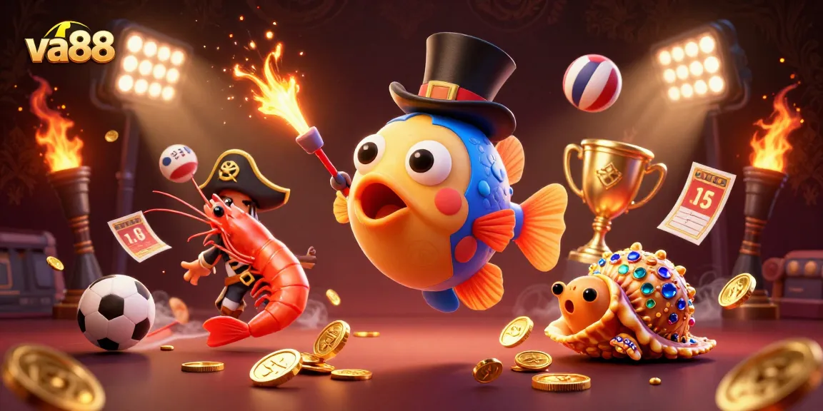 va88 showcases an exciting scene of players betting on sports with anglerfish and treasure-filled sea characters.
