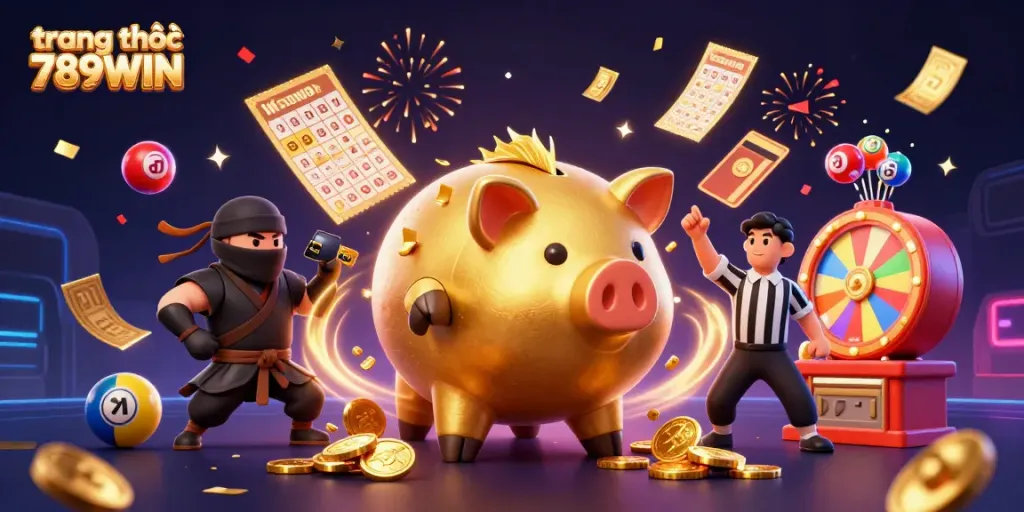 Engaging promotional illustration of trang chủ 789WIN showcasing gaming excitement with colorful elements.