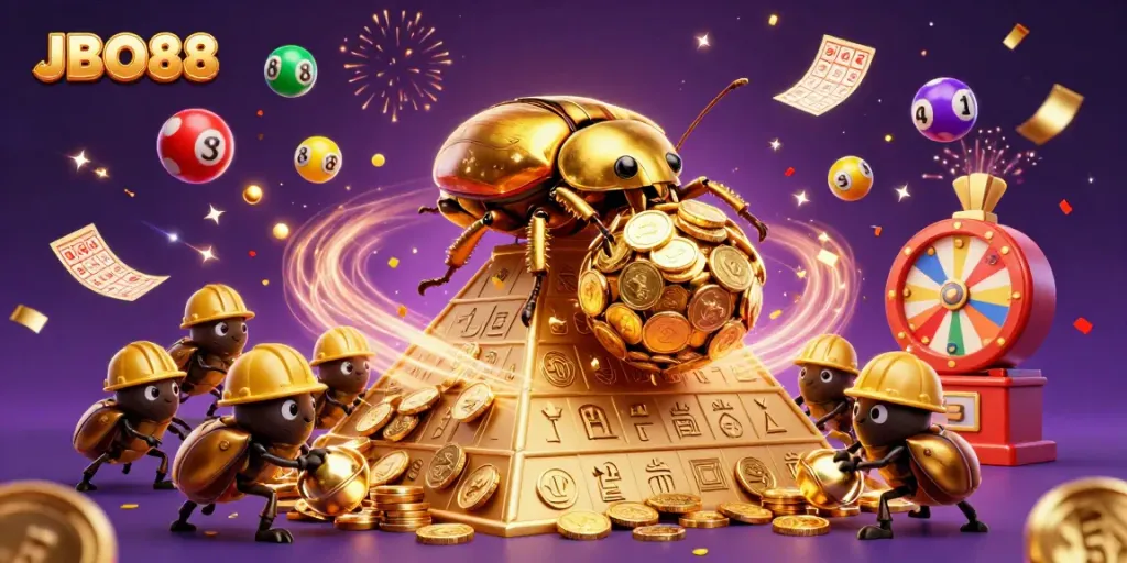Engage in thrilling gameplay with JBO88 featuring colorful lottery balls, stunning casino imagery.