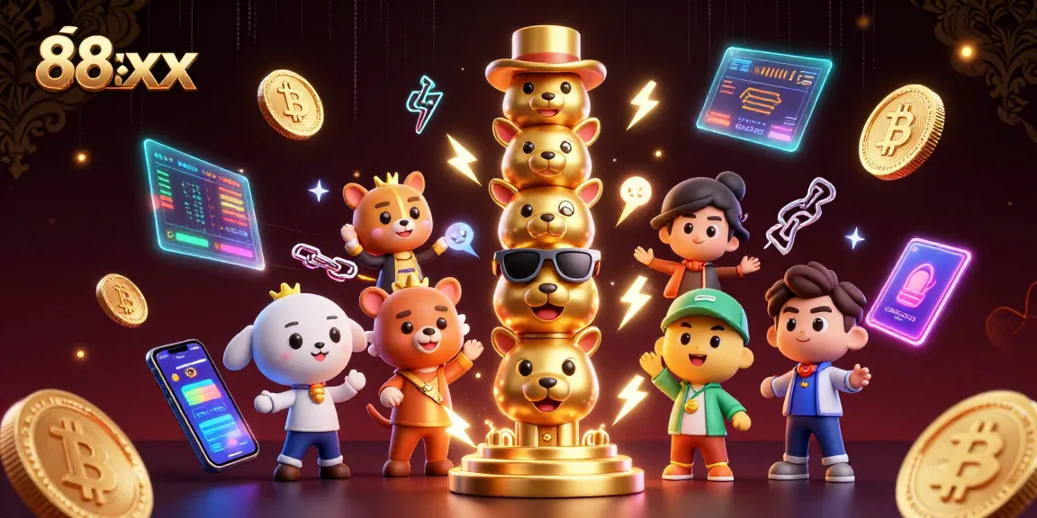 Engage in thrilling games at 88xx, featuring a vibrant 3D illustration of a golden totem and crypto elements.