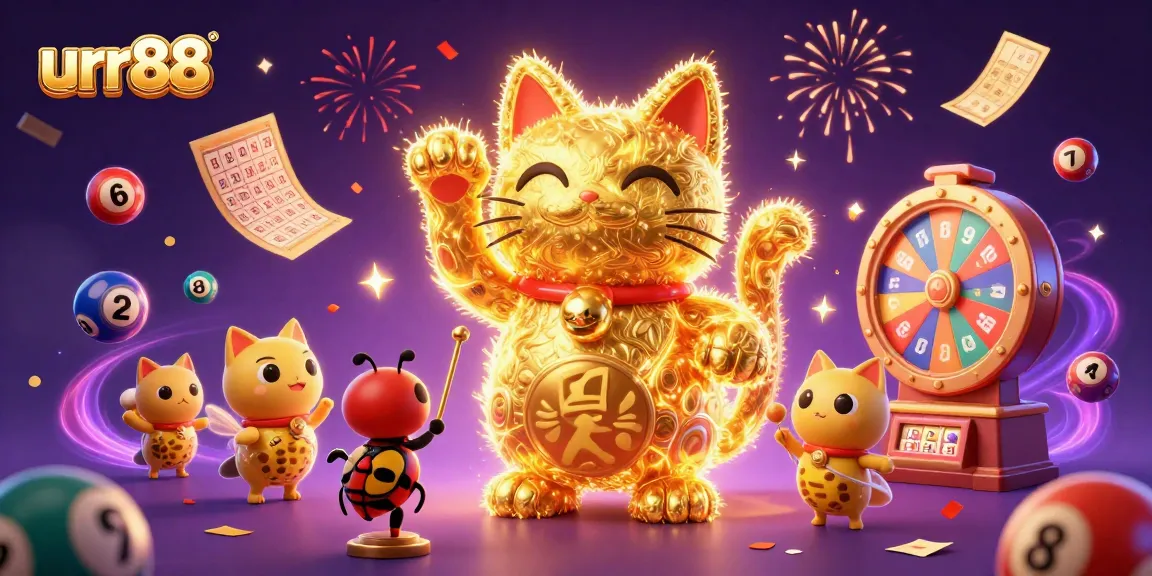 Experience thrilling gaming moments with urr88's vibrant lucky cat and casino symbols.