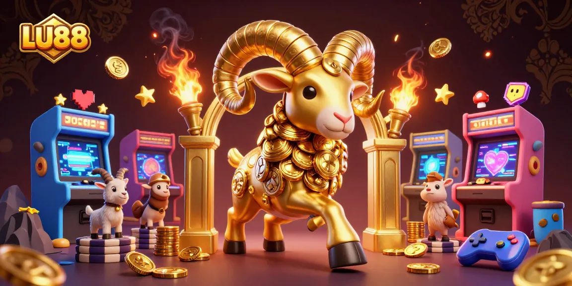 Experience the excitement of LU88 with a golden ram charging through a vibrant gaming scene.
