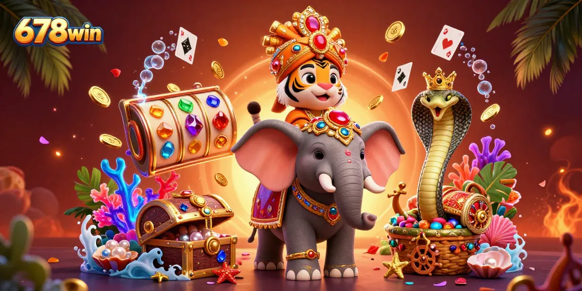 Spin the reels at 678win with a vibrant casino scene featuring a rich 3D illustration.