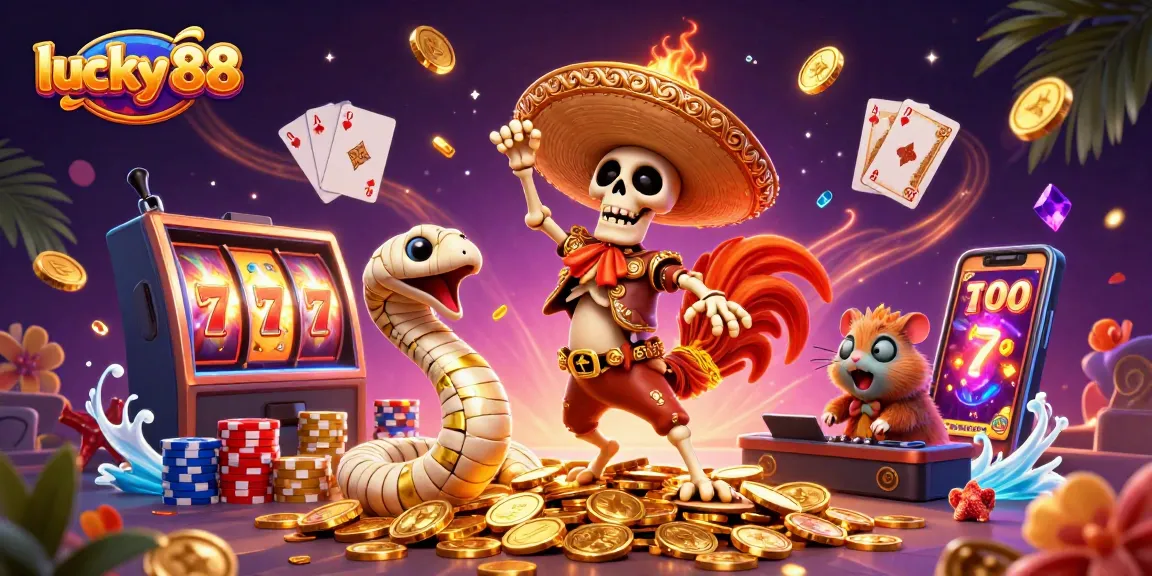 Spin the lucky 88 slot with captivating imagery of animated characters and vibrant casino elements.