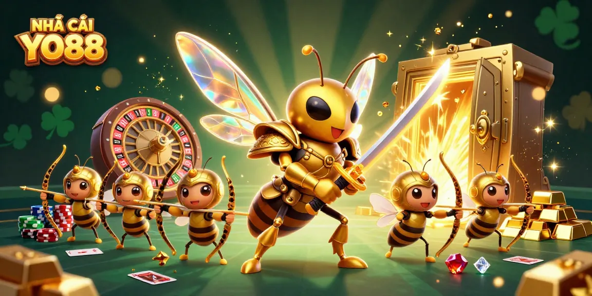 Experience the thrill of NHÀ CÁI YO88 with a vibrant illustration showcasing dynamic casino gaming excitement and winning opportunities.