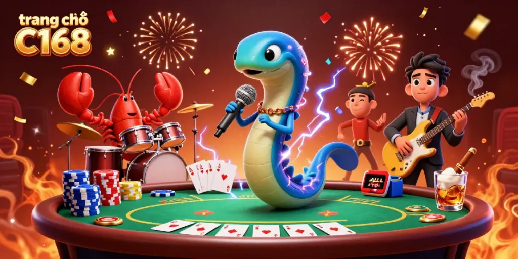 Experience the thrill of online gaming with trang chủ C168's vibrant casino scene featuring electric eel DJ and band.