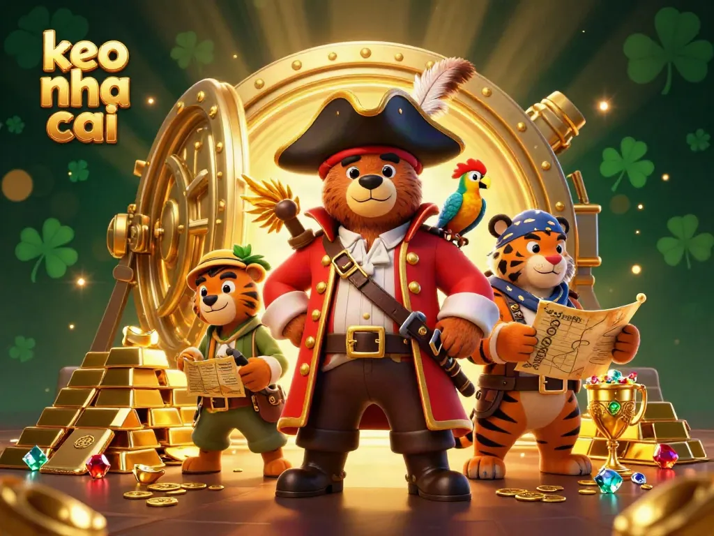 Experience excitement with keo nha cai featuring a pirate bear and tiger in a treasure-filled casino