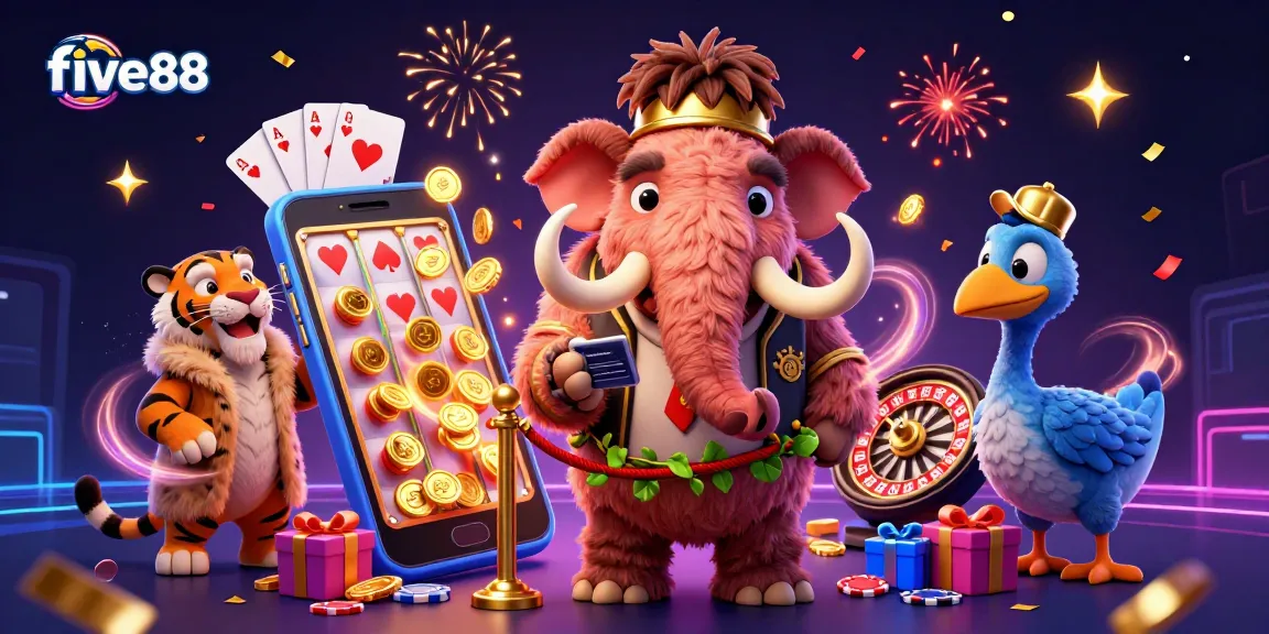 Experience five88 excitement with a cartoon bouncer checking IDs as VIPs enter the vibrant casino scene.