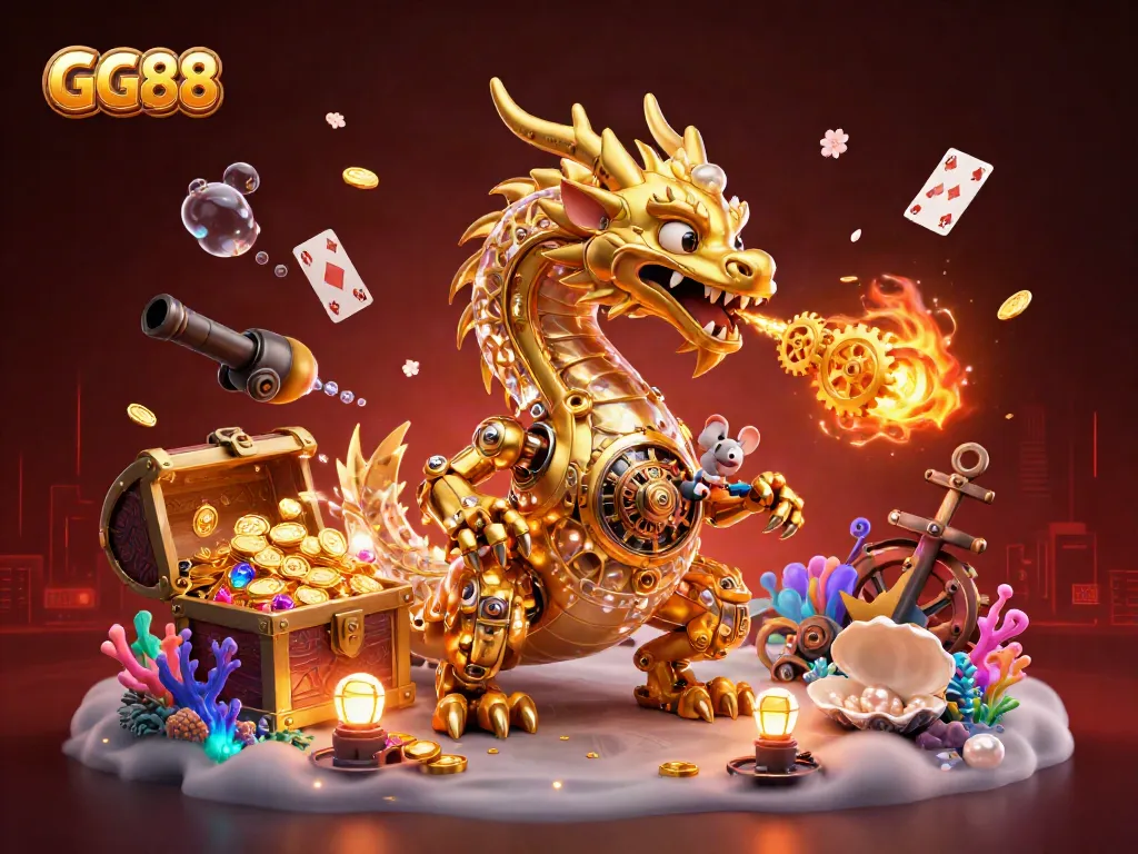 Experience thrilling excitement at GG88 with a vibrant 3D casino-render, featuring rich game elements and action.