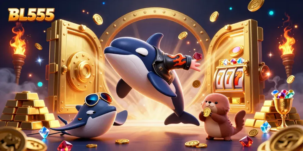 Engage with the vibrant world of BL555, showcasing winning potential with animated sea creatures and a jackpot theme.