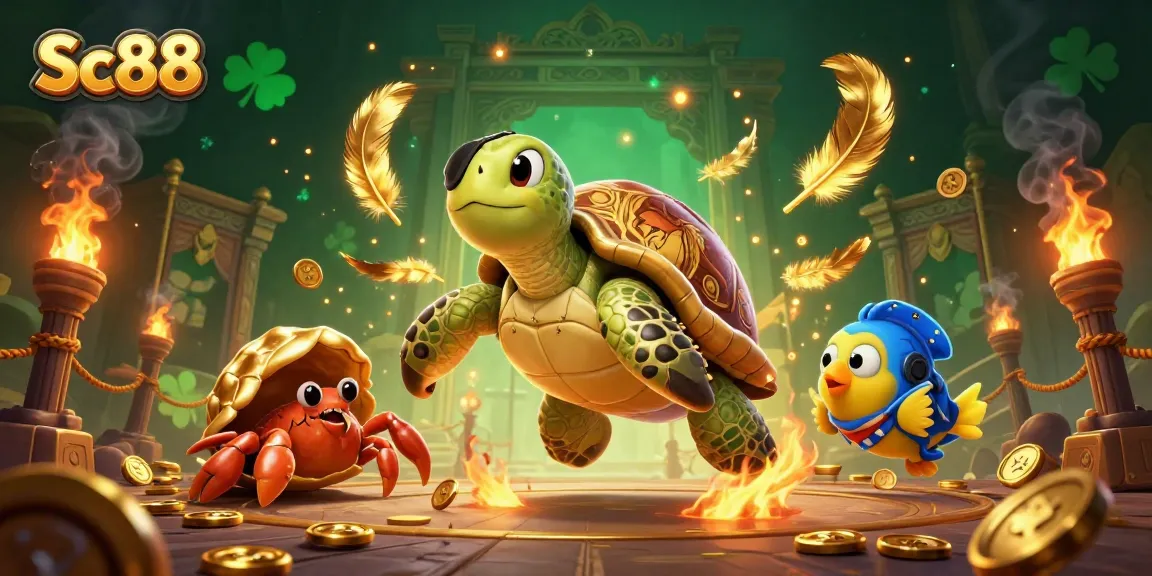 Engage in thrilling gameplay at Sc88, featuring a lively 3D casino scene by sunken treasure with animated characters.
