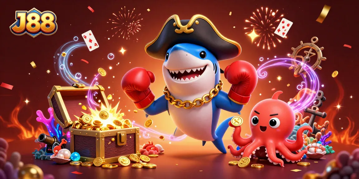 Join the adventure at J88 with our vibrant 3D pirate-themed casino illustration!